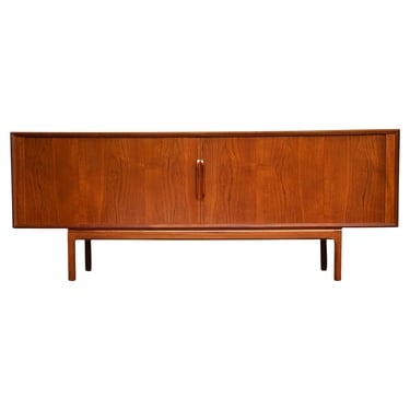 Mid-Century Modern Danish Long Teak Credenza Tambour Cabinet by Kai Kristensen