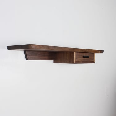Petite live edge walnut custom shelf walnut wall or entry shelf with one drawer mid century organic modern style 