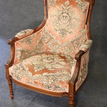 Fine Carved Walnut Louis XVI Bergere Chair circa 1940