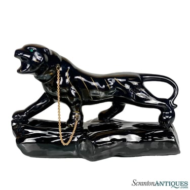 Mid-Century Modern Porcelain Black Panther Tiger Indoor Planter Sculpture