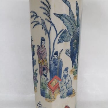 Asian Hand Painted Geisha Woman with Men Ceramic Hexagon Vase 3946B