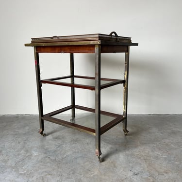 1920's Art Deco Brass and Wood Bar Cart Trolley by Ernst Rockhausen, Germany 
