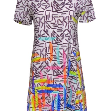 Amanda Uprichard - Cream & Multicolor Graphic Print Shift Dress Sz L