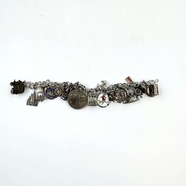 Vintage 60's Charm Bracelet | 19 Silver Charms | Mechanical Charms | Unique  Souvenir Charm Bracelet 