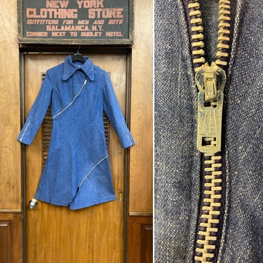 Vintage 1960’s All Around The Way Zipper Mod Style Chinstrap Denim Dress, 1960’s Dress, Denim Dress, Mod Dress, Chinstrap, Vintage Zipper 