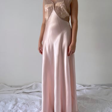 1930's Pink Silk Slip with Chiffon Bust