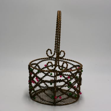vintage twisty wire basket with beads 