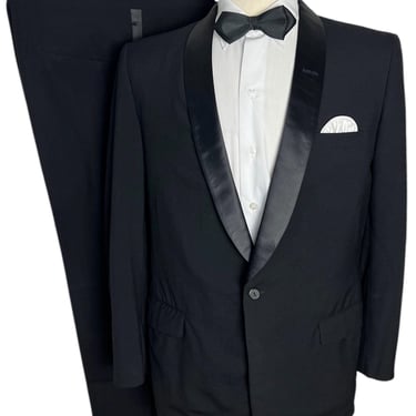 Vintage 1950s Wool 2pc Shawl Collar Tuxedo ~ 40 to 42 R ~ Rockabilly Suit ~ Wedding ~ Tux ~ 