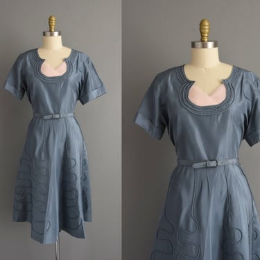 vintage 1950s dress | Adorable Blue Cocktail Party Mother Of Bride Dress | XL XXL | 50s dress 