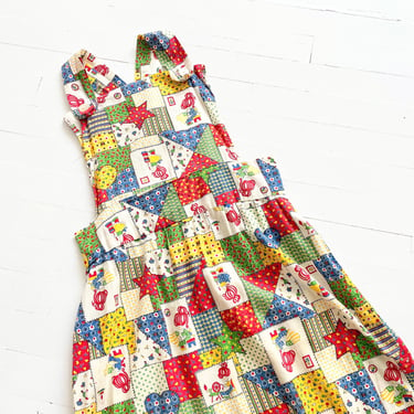 1970s Patchwork Print Pinafore Dress 