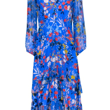 Shoshana - Blue w/ Multi Color Floral Print Maxi Dress Sz 10