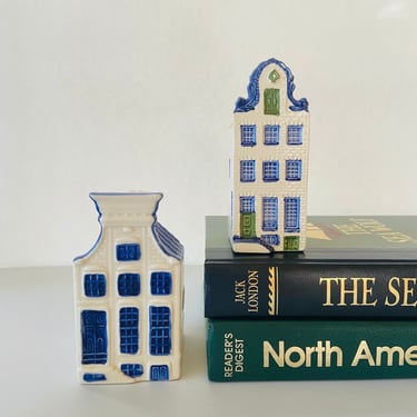 Vintage Delfts Blauw Holland Pottery Houses / Set of two / Delft Blue Miniature Houses / Free US Shipping 