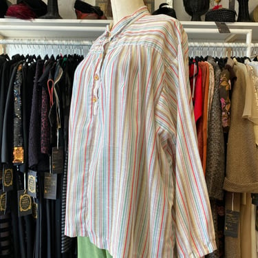 1970s pinstriped cotton tunic by jones size large hippie boho candy striped 38 