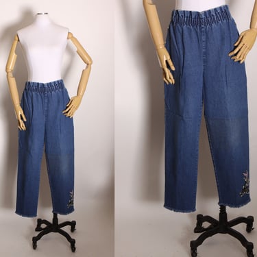 1990s Blue Denim Bedazzled Novelty Hip Hop Basketball Bugs Bunny Capri Pants -L-XL 