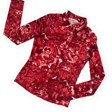 Jean Paul Gaultier 90s propaganda print shirt