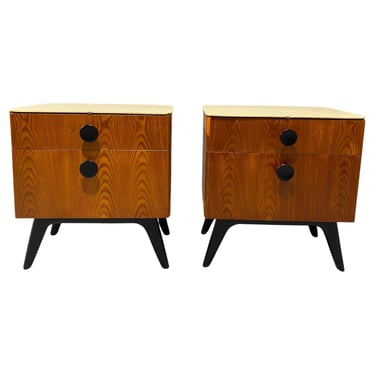 Fully restored night stands by Jindřich Halabala for ÚP Závody, 1950s, Czechoslovakia 