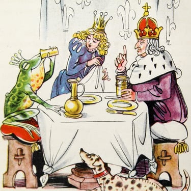 The Frog Prince -Kids Room Art - 1945 Grimms' Fairy Tales - Page Illustration by Fritz Kredel - Custom 8" x 10" Mat - Sold UNFRAMED 