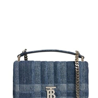 BURBERRY Women Small Lola Cotton Denim Blue Quilted Leather Shoulder Bag