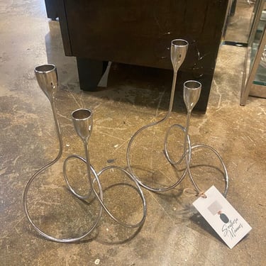 Vintage Black and Baum signed chrome modern candlesticks -a pair
