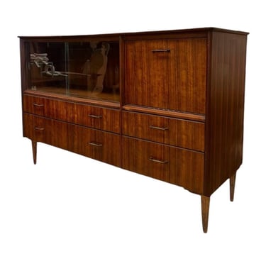 Free Shipping Within Continental US - Vintage Mid Century Modern Credenza or Bar Cabinet Walnut Toned Wood UK Import. 