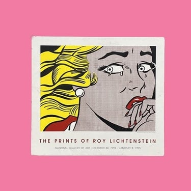 Vintage Roy Lichtenstein Print 1990s Retro Size 27x30 Crying Girl + Pop Art + Reproduction + National Gallery of Art Exhibit + Portrait 