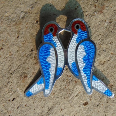 Vintage Mexican Sterling and Enamel Lovebirds Pin / Brooch 