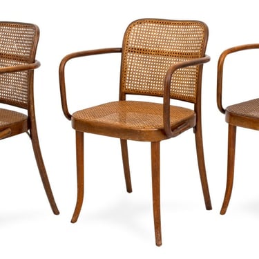 Set of Three Josef Hoffman for Thonet Cane Paneled Bentwood Side Chairs