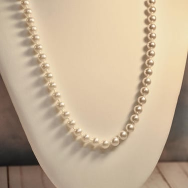 Vintage 24” Single Strand Genuine Japanese Saltwater Pearl Necklace 5-5.5mm 14K Gold Clasp Hand Knotted Gift for Her Stunning Luster 