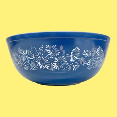 Vintage Pyrex Bowl Retro 1980s Bohemian + Colonial Mist + 404 + 4 Liter + Blue and White + Flowers + Ceramic + Kitchen Storage + Serving 