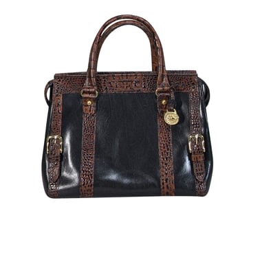 Brahmin - Black Leather w/ Brown Croc Embossed Trim Handbag