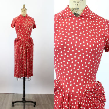 1940s POLKA DOT rayon draped dress xs  | new summer 