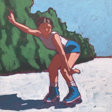 Roller-Skater#2 - Original Acrylic Painting on Canvas 10 x 10, modern, fine art, gallery wall, small, retro, woman, michael van 