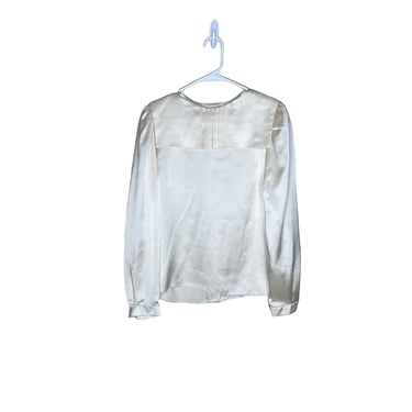 Vintage White Satin Pilgrim Collar Blouse Polyester, Size 8 