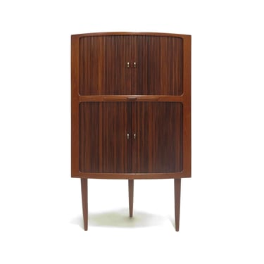 Danish Corner Bar Cabinet with Tambour Doors