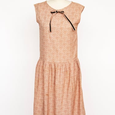 1920s Dress Printed Cotton Deco Flapper Day Dress XS P 