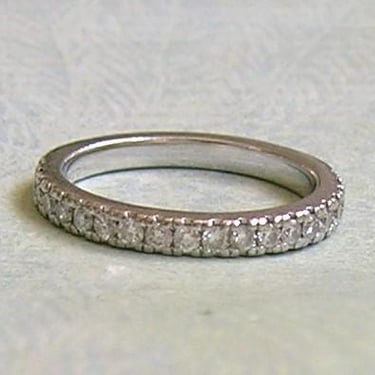 Mid Century Platinum Wedding Band With Diamonds, 1950's Platinum Ring Band, Old Platinum and Diamond Half Eternity Band, Size 5.5  (#4540) 