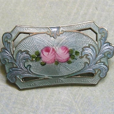 Antique Sterling Enamel Pin Brooch, Sterling Guilloche Enamel Pin, Old Sterling Pin, Flapper Jewelry (#4408) 