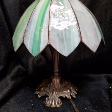 Vintage L&L WMC Table Lamp with Opal Stained Glass Shade