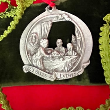 Pewter Ornament, God Bless Us Everyone, Date 1998, Christmas Tree Decor, Holiday Decor 