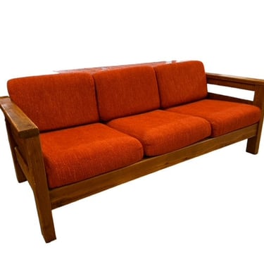 3 Seater Mission Wood &amp; Red Upholstery Sofa Couch KV232-47