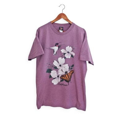 vintage t shirt / flower t shirt / 1990s California flower hummingbird butterfly t shirt Large 