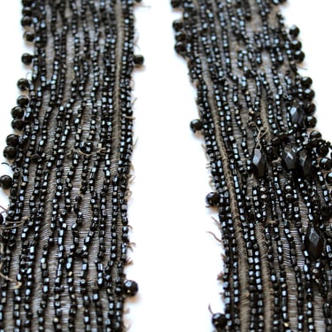 Victorian French Jet Beaded Trim - Antique Black Glass Passementerie for Sewing Jewelry Decorating - 2” Wide - 1.31 Yards 
