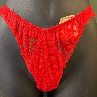 vintage red lace panties 1970s tanga style bikini panties medium new old stock 