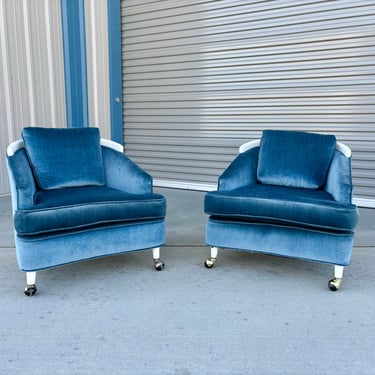 1960s Mid Century Modern Velvet Lounge Chairs - Set of 2 