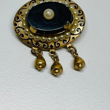 Black, Gold, and Pearl Brooch