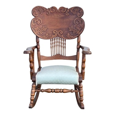 Vintage 1930’s Art Nouveau Style Carved Oak Rocking Chair 