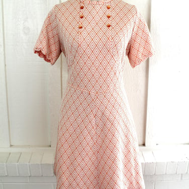 Orange - 1960-70s - Summer - A-Line Day Dress - MCM - Estimated size 12/14 