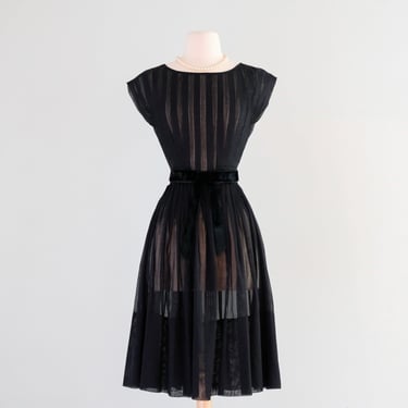 Vintage 1950's Cotton Voile Black Pin tuck Dress by R&K Originals / SM