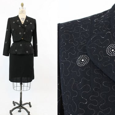 1940s studded suit | vintage bolero jacket peplum skirt | medium 