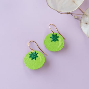 Small Green Tomato Earrings - Lightweight & Made from Reclaimed Leather 